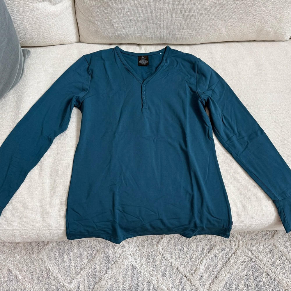 Little Sleepies Teal Fleece brushed Pajama Set - Henley top and Joggers XS